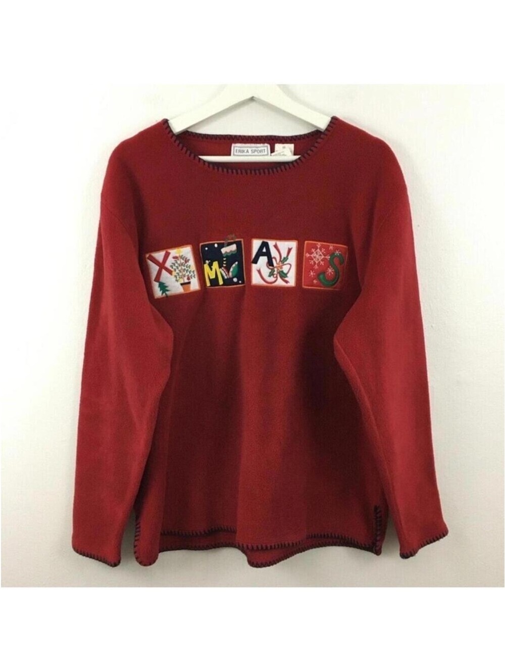 Erika Women’s Christmas Square Block Fleece Sweatshirt Size M